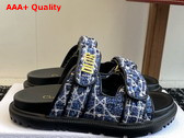 Dioract Slide Denim Blue Cannage Tweed Replica