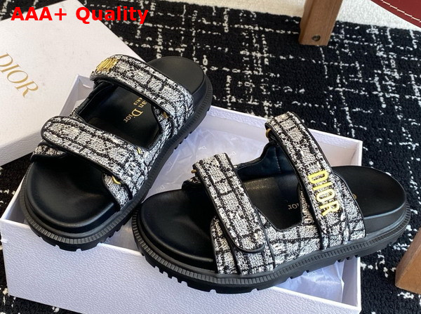 Dioract Slide White and Black Cannage Tweed Replica