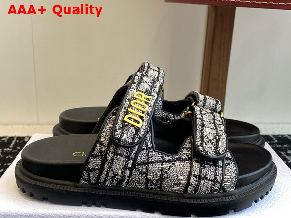 Dioract Slide White and Black Cannage Tweed Replica