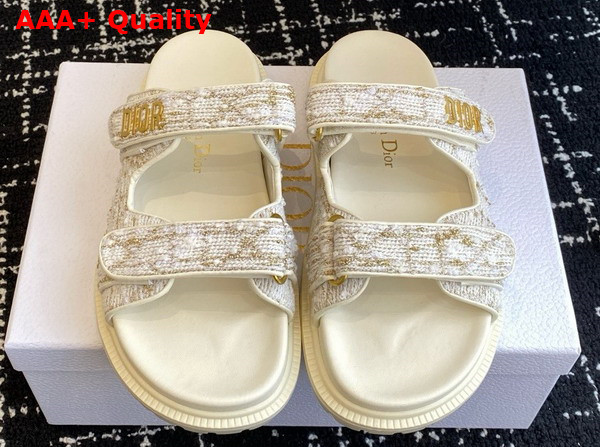 Dioract Slide White and Gold Tone Cannage Tweed Replica