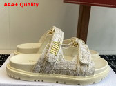Dioract Slide White and Gold Tone Cannage Tweed Replica
