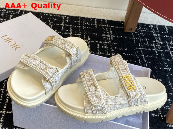 Dioract Slide White and Gold Tone Cannage Tweed Replica