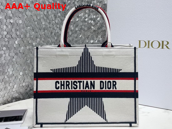 Dioralps Small Dior Book Tote White Three Tone Embroidery Replica