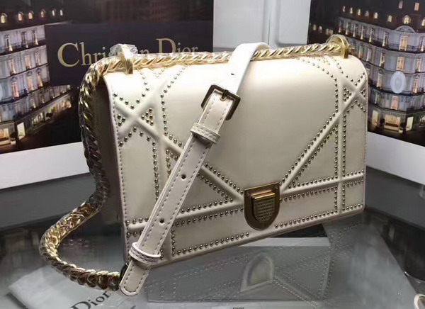Diorama Bag in Beige Studded Lambskin For Sale