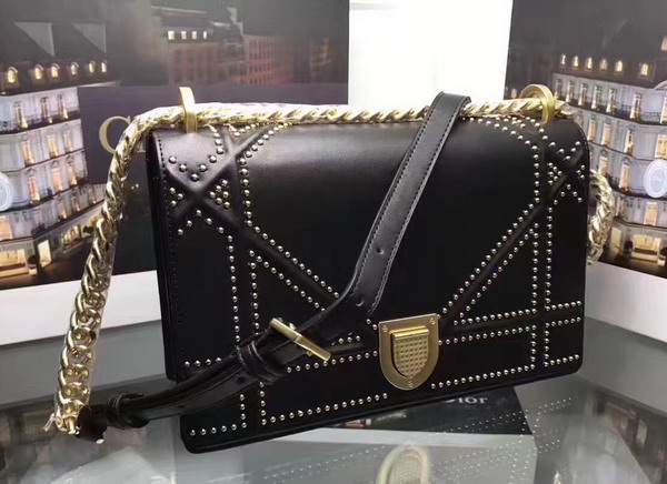 Diorama Bag in Black Studded Lambskin For Sale