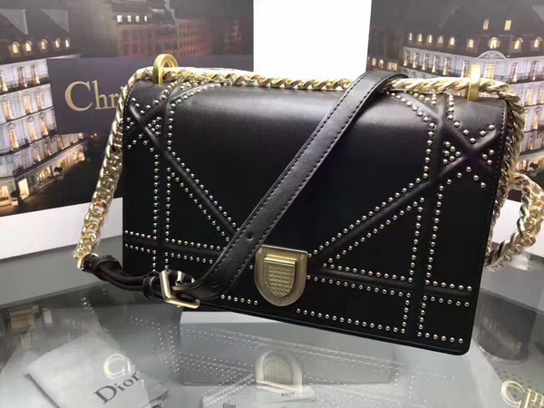 Diorama Bag in Black Studded Lambskin For Sale