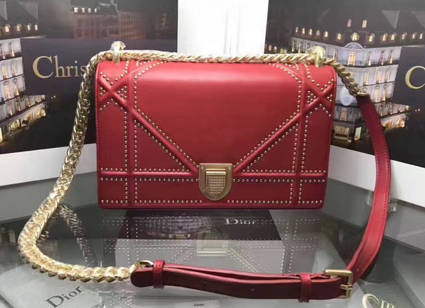 Diorama Bag in Red Studded Lambskin For Sale