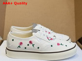 Dioramour Dior Saltwind Sneaker in White Cotton Embroidered with Multicolor Doves and Roses Motif Replica