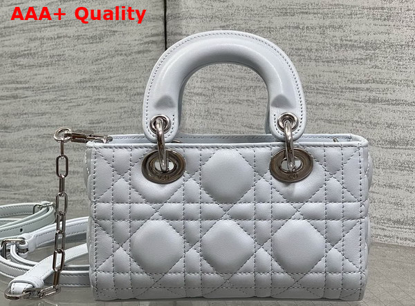 Dioramour Lady D Joy Micro Bag in Ice Blue Cannage Lambskin with Leather Bow Replica