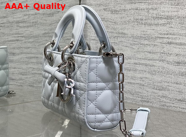 Dioramour Lady D Joy Micro Bag in Ice Blue Cannage Lambskin with Leather Bow Replica