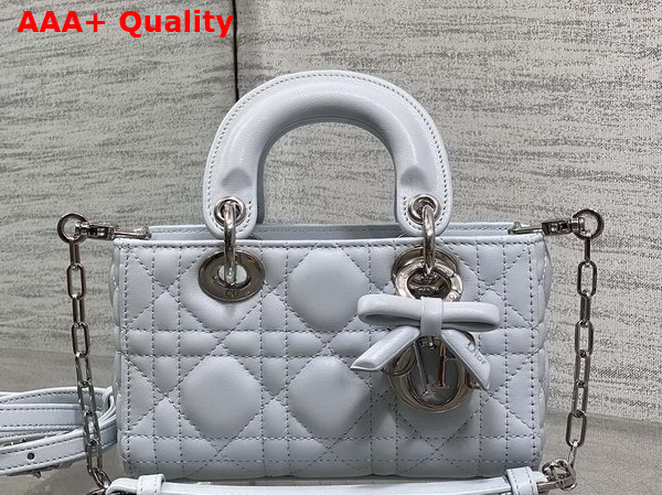 Dioramour Lady D Joy Micro Bag in Ice Blue Cannage Lambskin with Leather Bow Replica