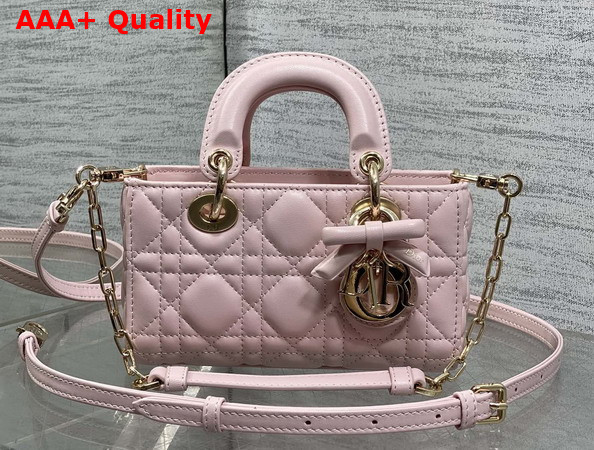 Dioramour Lady D Joy Micro Bag in Sakura Pink Cannage Lambskin with Leather Bow Replica