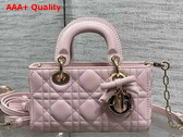 Dioramour Lady D Joy Micro Bag in Sakura Pink Cannage Lambskin with Leather Bow Replica