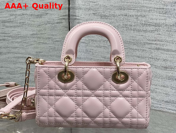 Dioramour Lady D Joy Micro Bag in Sakura Pink Cannage Lambskin with Leather Bow Replica