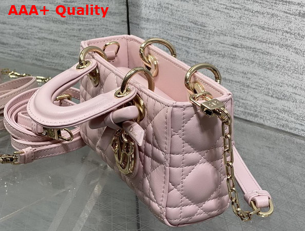 Dioramour Lady D Joy Micro Bag in Sakura Pink Cannage Lambskin with Leather Bow Replica
