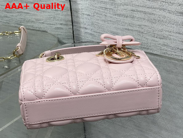 Dioramour Lady D Joy Micro Bag in Sakura Pink Cannage Lambskin with Leather Bow Replica