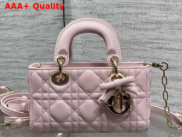Dioramour Lady D Joy Micro Bag in Sakura Pink Cannage Lambskin with Leather Bow Replica