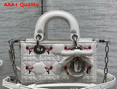 Dioramour Lady D Joy Micro Bag in White Cannage Lambskin Embroidered with Multicolor Doves and Roses Motif Replica