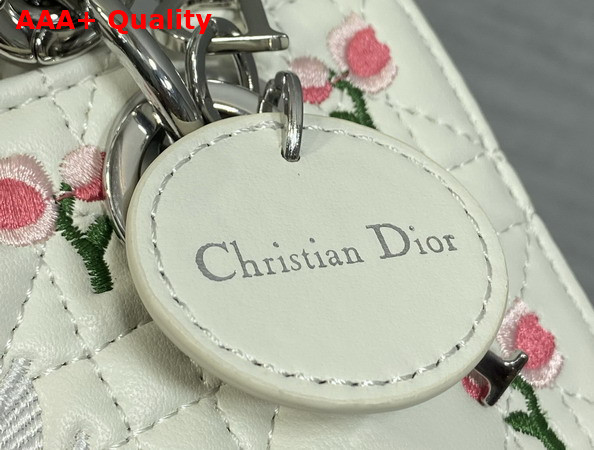 Dioramour Lady D Joy Micro Bag in White Cannage Lambskin Embroidered with Multicolor Doves and Roses Motif Replica