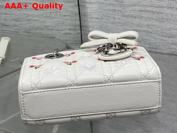Dioramour Lady D Joy Micro Bag in White Cannage Lambskin Embroidered with Multicolor Doves and Roses Motif Replica
