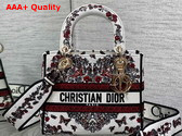 Dioramour Medium Lady D Lite Bag White Embroidery with Multicolor Coeur des Curiosites Motif Replica