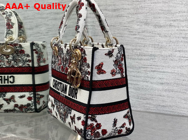 Dioramour Medium Lady D Lite Bag White Embroidery with Multicolor Coeur des Curiosites Motif Replica