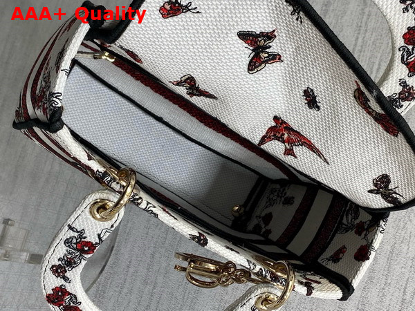Dioramour Medium Lady D Lite Bag White Embroidery with Multicolor Coeur des Curiosites Motif Replica