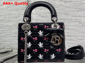 Dioramour Mini Lady Dior Bag with Chain Black Cannage Lambskin Embroidered with Multicolor Doves and Roses Motif Replica