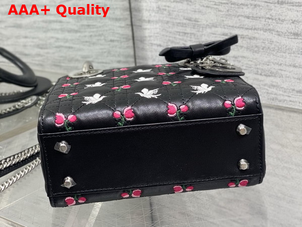Dioramour Mini Lady Dior Bag with Chain Black Cannage Lambskin Embroidered with Multicolor Doves and Roses Motif Replica