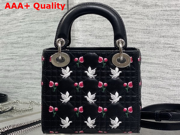 Dioramour Mini Lady Dior Bag with Chain Black Cannage Lambskin Embroidered with Multicolor Doves and Roses Motif Replica