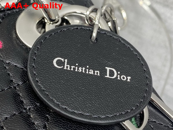 Dioramour Mini Lady Dior Bag with Chain Black Cannage Lambskin Embroidered with Multicolor Doves and Roses Motif Replica