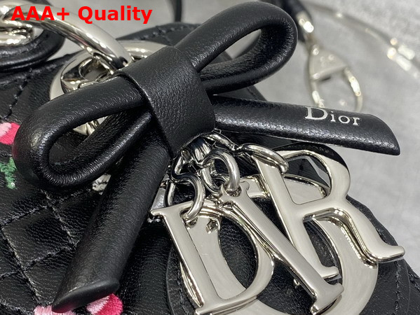 Dioramour Mini Lady Dior Bag with Chain Black Cannage Lambskin Embroidered with Multicolor Doves and Roses Motif Replica