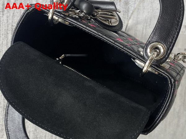 Dioramour Mini Lady Dior Bag with Chain Black Cannage Lambskin Embroidered with Multicolor Doves and Roses Motif Replica