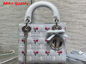 Dioramour Mini Lady Dior Bag with Chain Ice Blue Cannage Lambskin Embroidered with Multicolor Doves and Roses Motif Replica