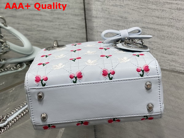 Dioramour Mini Lady Dior Bag with Chain Ice Blue Cannage Lambskin Embroidered with Multicolor Doves and Roses Motif Replica