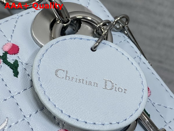 Dioramour Mini Lady Dior Bag with Chain Ice Blue Cannage Lambskin Embroidered with Multicolor Doves and Roses Motif Replica