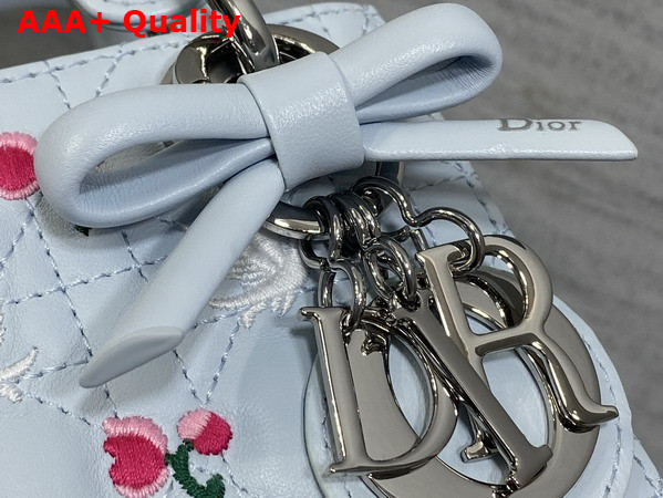 Dioramour Mini Lady Dior Bag with Chain Ice Blue Cannage Lambskin Embroidered with Multicolor Doves and Roses Motif Replica