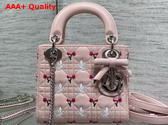 Dioramour Mini Lady Dior Bag with Chain Soupir Pink Cannage Lambskin Embroidered with Multicolor Doves and Roses Motif Replica