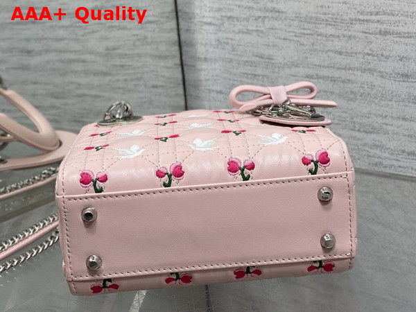 Dioramour Mini Lady Dior Bag with Chain Soupir Pink Cannage Lambskin Embroidered with Multicolor Doves and Roses Motif Replica