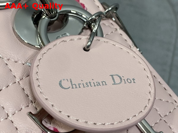 Dioramour Mini Lady Dior Bag with Chain Soupir Pink Cannage Lambskin Embroidered with Multicolor Doves and Roses Motif Replica