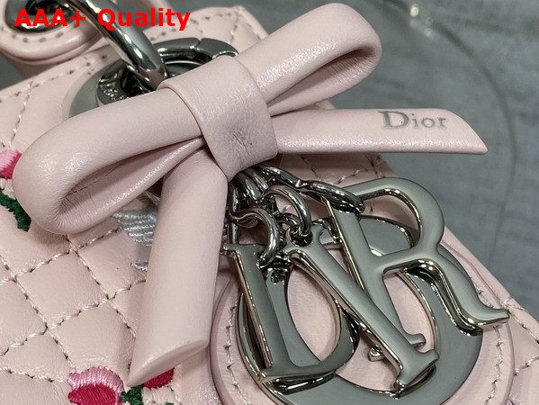 Dioramour Mini Lady Dior Bag with Chain Soupir Pink Cannage Lambskin Embroidered with Multicolor Doves and Roses Motif Replica