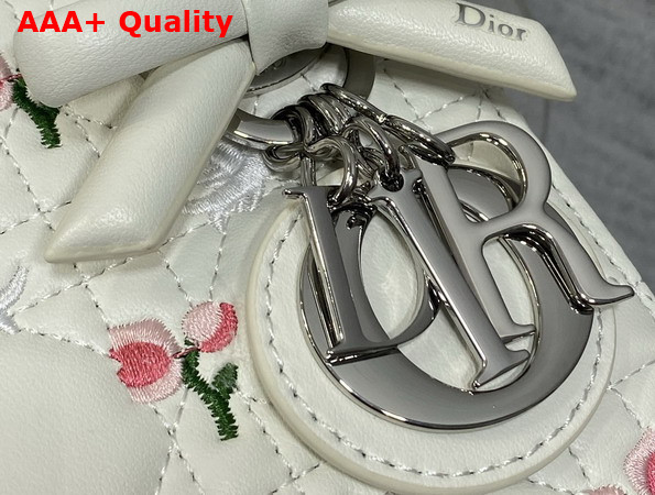 Dioramour Mini Lady Dior Bag with Chain White Cannage Lambskin Embroidered with Multicolor Doves and Roses Motif Replica