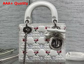 Dioramour Mini Lady Dior Bag with Chain White Cannage Lambskin Embroidered with Multicolor Doves and Roses Motif Replica