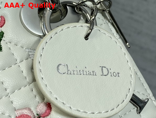 Dioramour Mini Lady Dior Bag with Chain White Cannage Lambskin Embroidered with Multicolor Doves and Roses Motif Replica