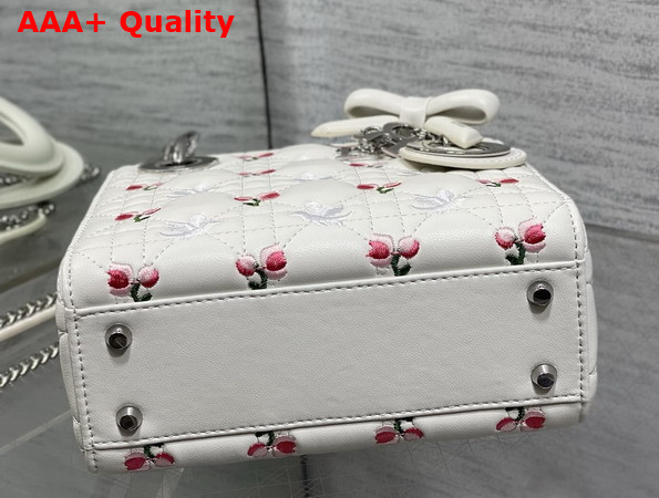 Dioramour Mini Lady Dior Bag with Chain White Cannage Lambskin Embroidered with Multicolor Doves and Roses Motif Replica