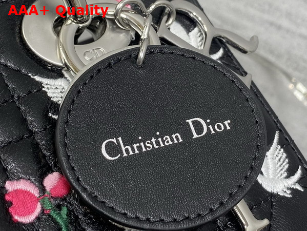 Dioramour Small Lady Dior My ABCDior Bag in Black Cannage Lambskin Embroidered with Multicolor Doves and Roses Motif Replica