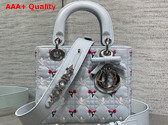 Dioramour Small Lady Dior My ABCDior Bag in Ice Blue Cannage Lambskin Embroidered with Multicolor Doves and Roses Motif Replica