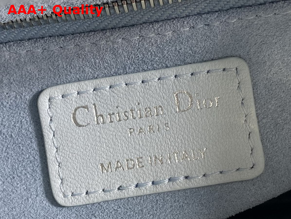 Dioramour Small Lady Dior My ABCDior Bag in Ice Blue Cannage Lambskin Embroidered with Multicolor Doves and Roses Motif Replica