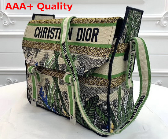 Diorcamp Canvas Messenger Bag Embroidered with a Leaf Green Toile De Jouy Tropicalia Motif Replica