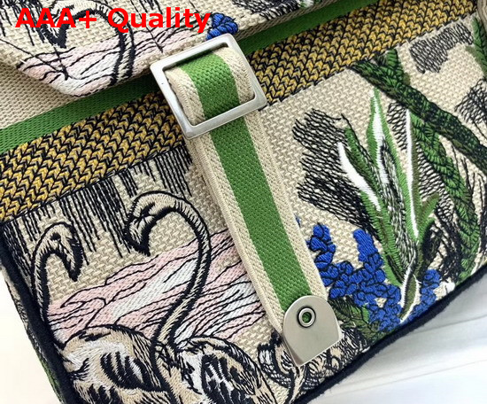 Diorcamp Canvas Messenger Bag Embroidered with a Leaf Green Toile De Jouy Tropicalia Motif Replica